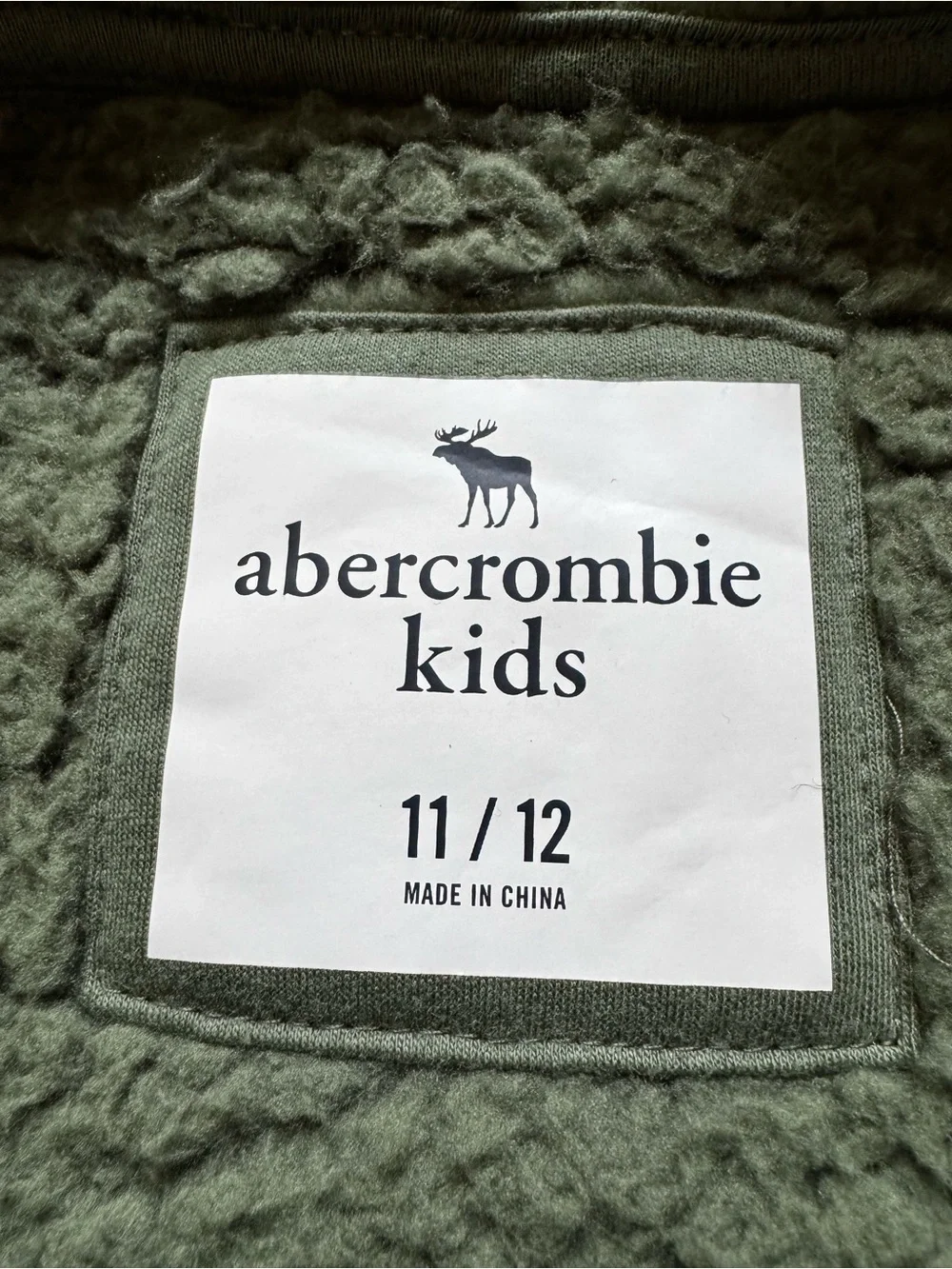 Abercrombie Kids Sherpa Fleece Hoodie Olive Green 11/12 Full Zip